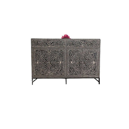 Beautiful Bone Inlay Buffet – 2 Drawers & 4 Doors in Black Floral Pattern