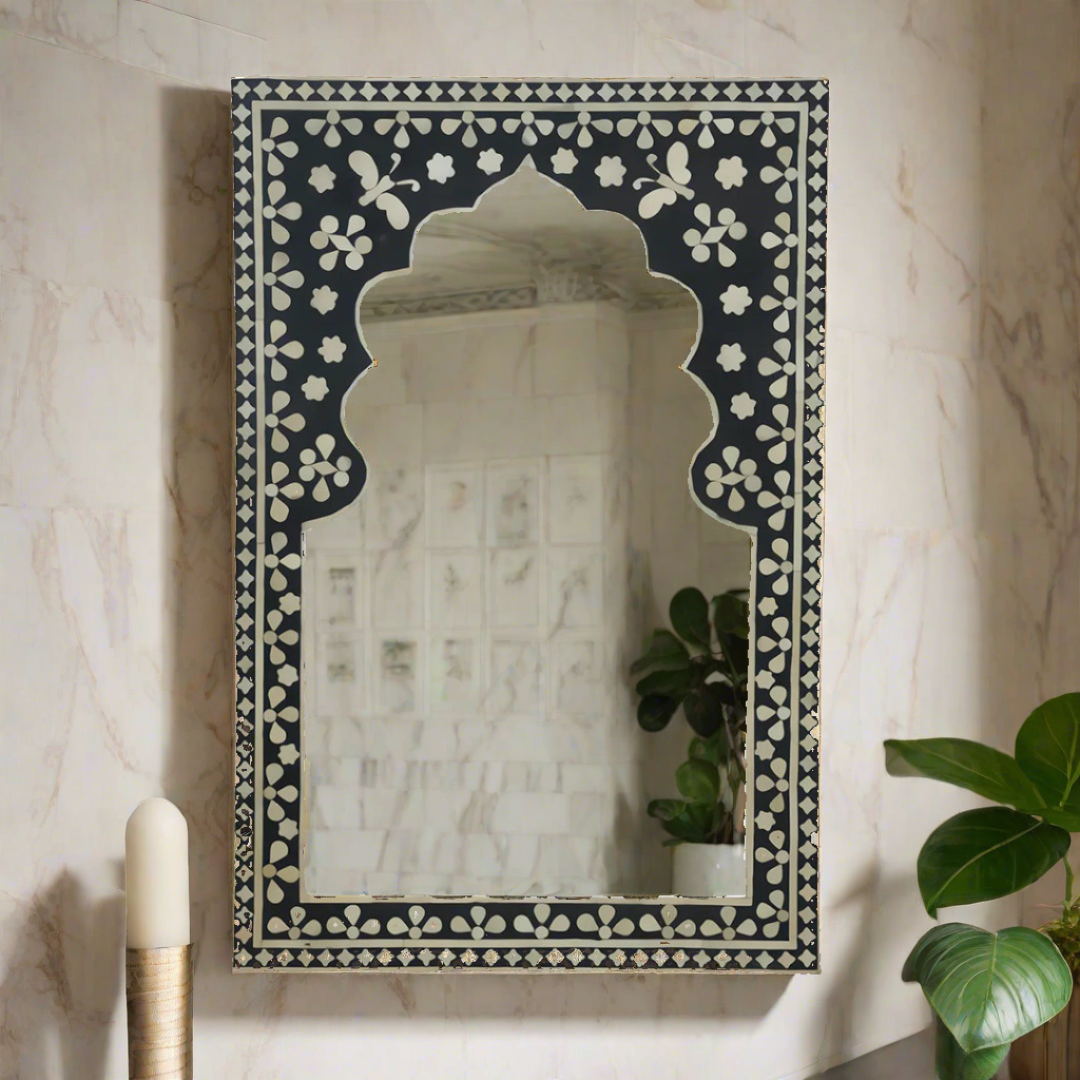 Bone Inlay Black Butterfly Pattern Mirror Frames with Complimentary Mirror