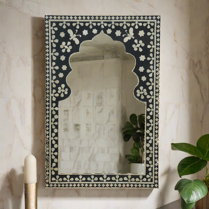 Bone Inlay Black Butterfly Pattern Mirror Frames with Complimentary Mirror
