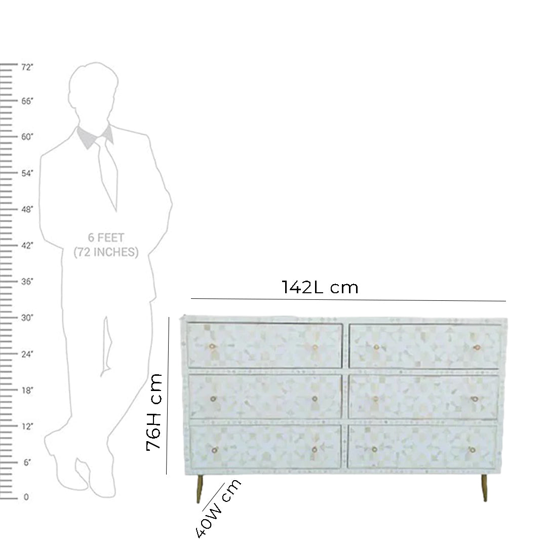 Bone Inlay Chest Of 6 Drawers, Moroccan Pattern