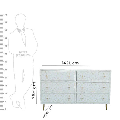 Bone Inlay Chest Of 6 Drawers, Moroccan Pattern