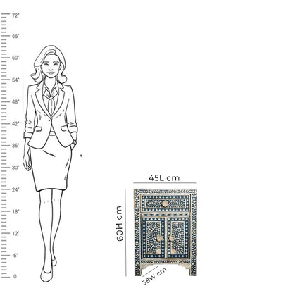 HANDMADE FLORAL PATTERN DARK BLUE MOTHER OF PEARL INLAY BEDSIDE TABLE