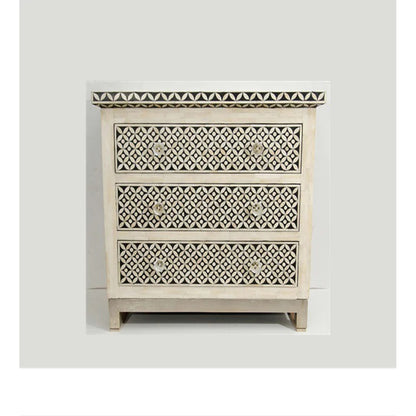 Bone Inlay Chest Of 3 Drawers, Eye Pattern In Black