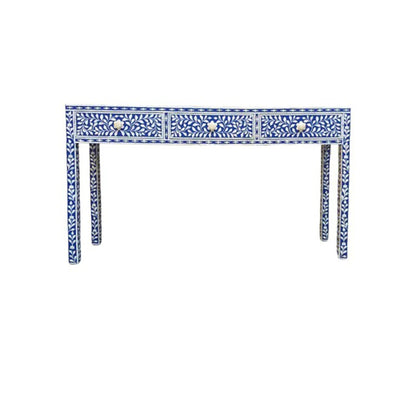 Handmade Customized Bone Inlay Floral Pattern 3 Drawer Console Table