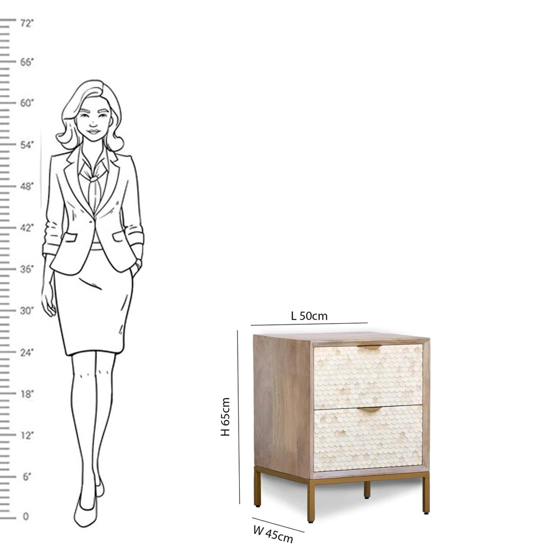 Bone Inlay Bedside 2 Drawers- Fishscale