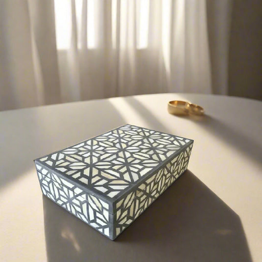 Bone inlay vintage geometric box for women - Black