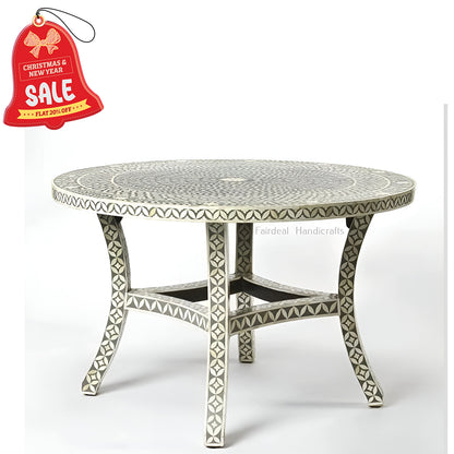Handmade Grey Bone Inlay Geometric Star eye Pattern Dinning Table