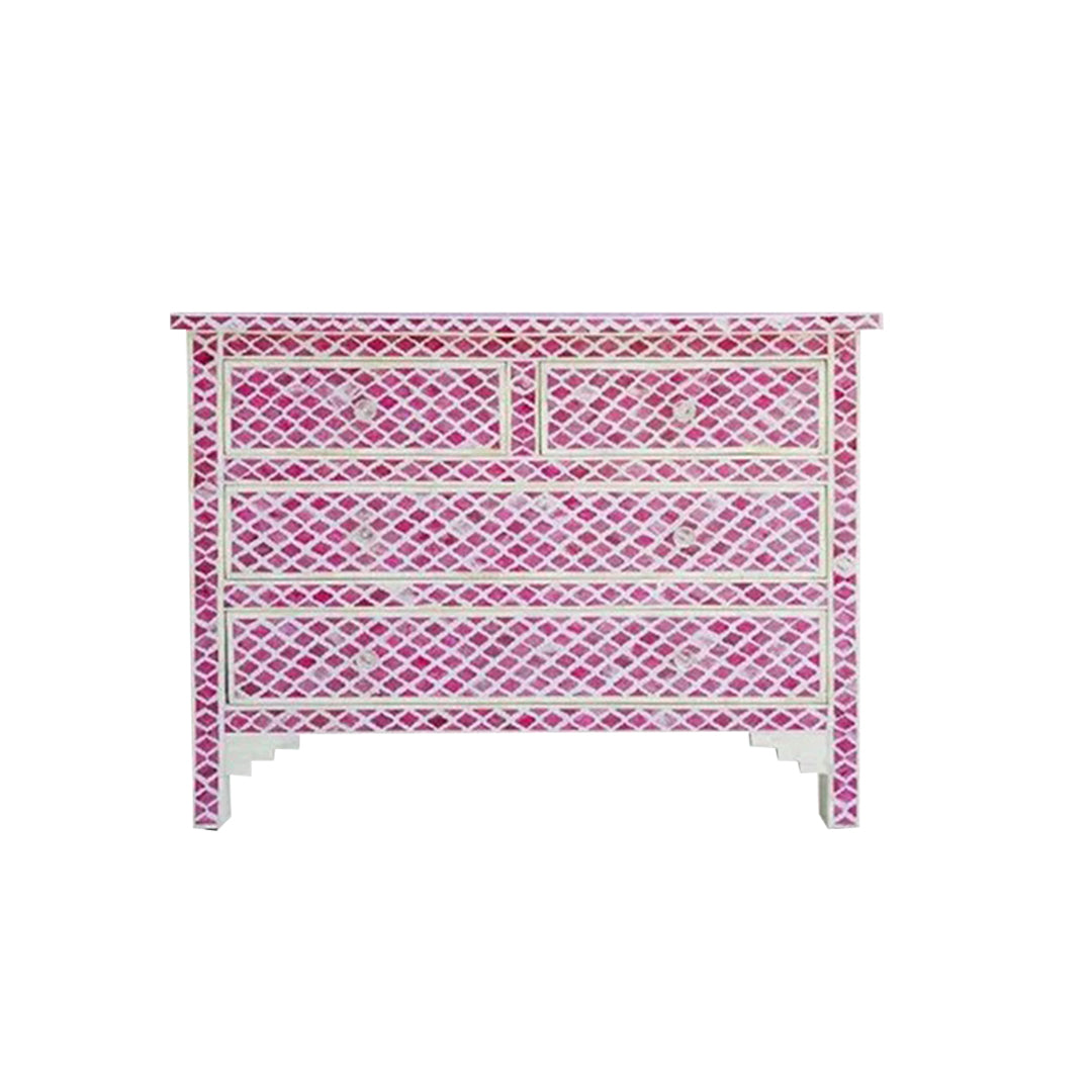 Bone Inlay Chest Of 4 Drawers , Eye Pattern In Pink