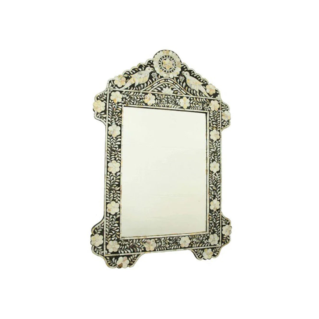 HANDMADE BLACK MOTHER OF PEARL INLAY BIRD MIRROR FRAME