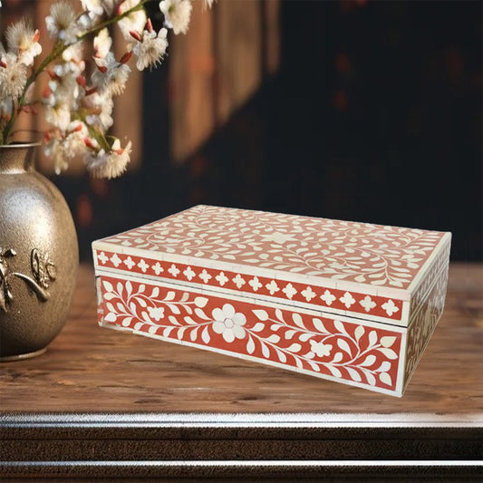 Bone inlay vintage personalized box for women - Orange