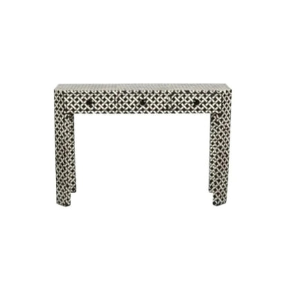 HANDMADE BLACK BONE INLAY CONSOLE TABLE IN GEOMETRICAL MESH DESIGN