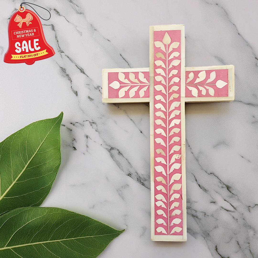 Bone Inlay Cross Floral Pattern Well cross - (Pink) – Bone Inlay Arts