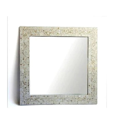 WHITE MOTHER OF PEARL INLAY SQUARE MIRROR FRAME