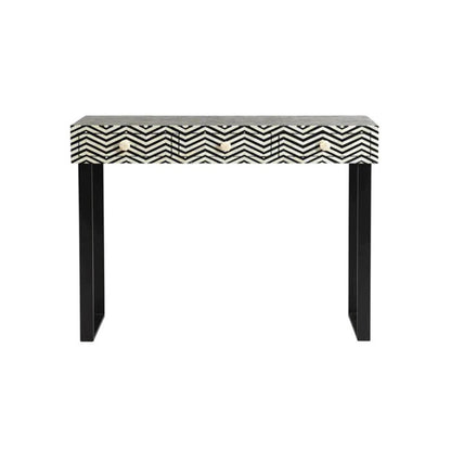 Handmade Customized Bone Inlay Chevron Pattern 3 Drawer Console Table