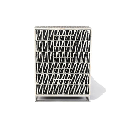 Bone Inlay Chest Of 6 Drawers, Geometric Pattern In Black