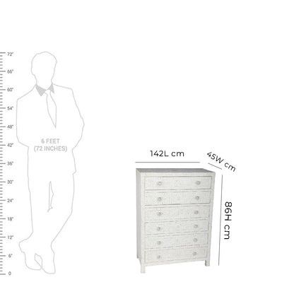Bone Inlay Chest Of 6 Drawers, Floral Pattern In White