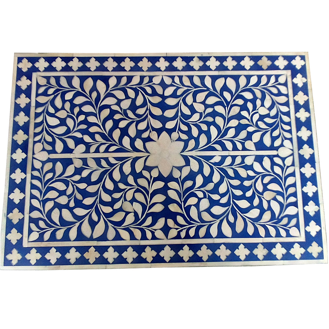 Bone Inlay Floral Bedside Table - Blue