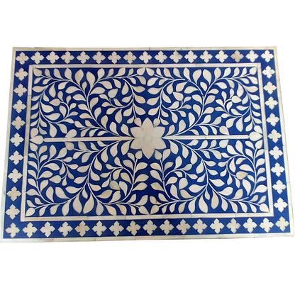 Bone Inlay Floral Bedside Table - Blue