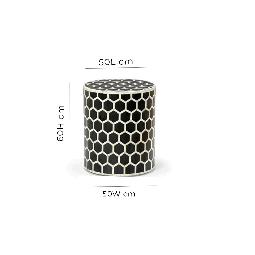 Black Bone Inlay Honeycomb Pattern Designer Handmade Personalized Stool