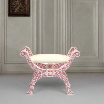 HANDMADE PINK BONE INLAY FLORAL JENNY STOOL