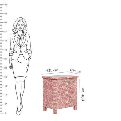 HANDMADE FLORAL PATTERN PINK BONE INLAY FLORAL PATTERN BEDSIDE TABLE