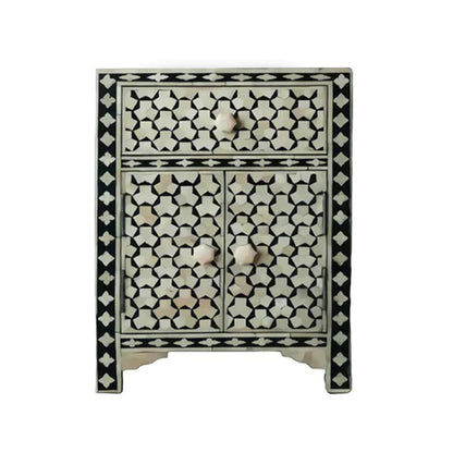 Bone Inlay Taruga Pattern Bedside Table - Black