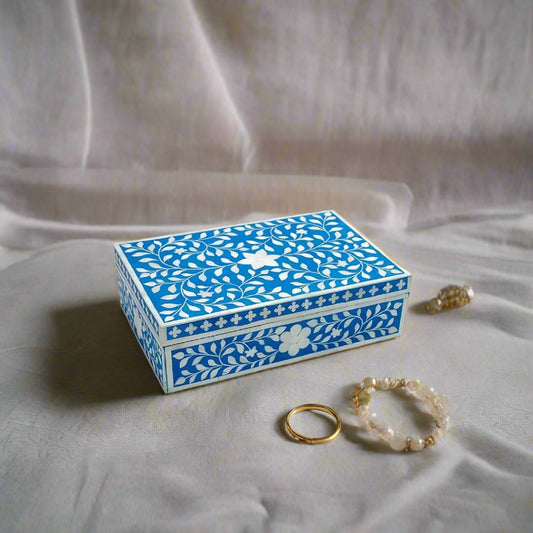 Bone inlay vintage personalized box for women - Blue
