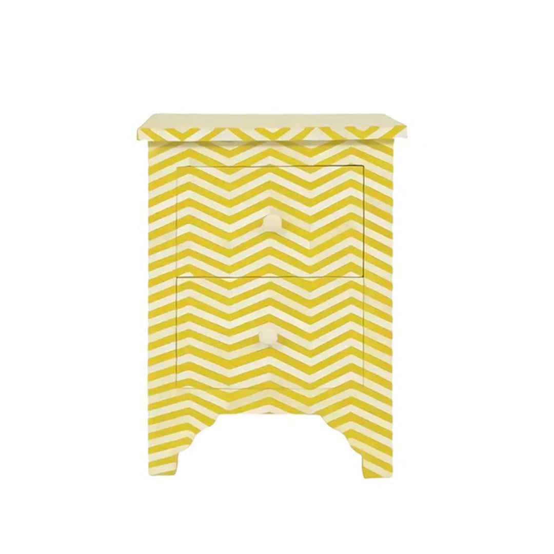 Bone Inlay Chevron Pattern Bedside Table - Yellow