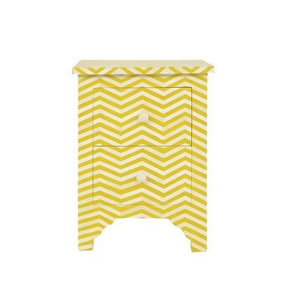 Bone Inlay Chevron Pattern Bedside Table - Yellow