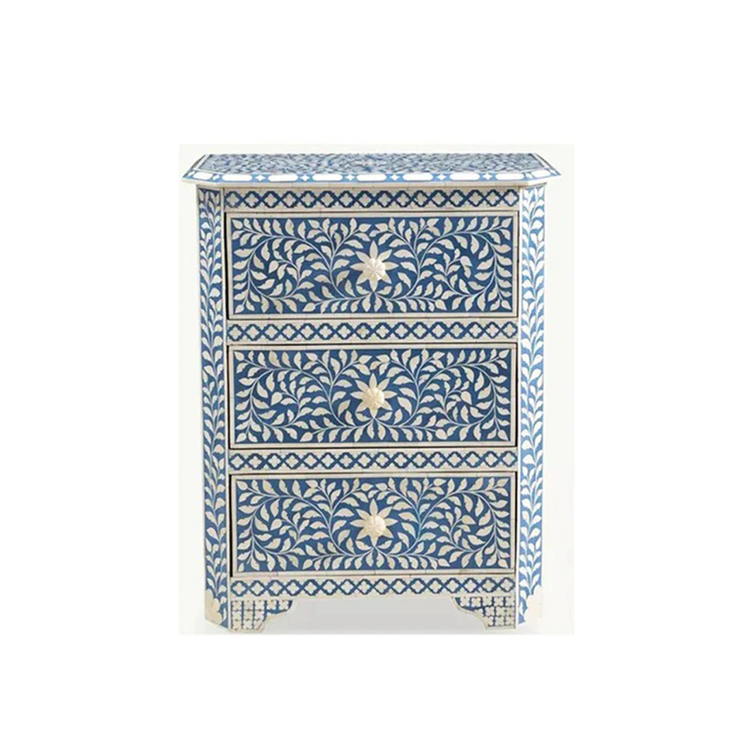 Handmade Customized Bone Inlay 3 Drawer Bedside Table