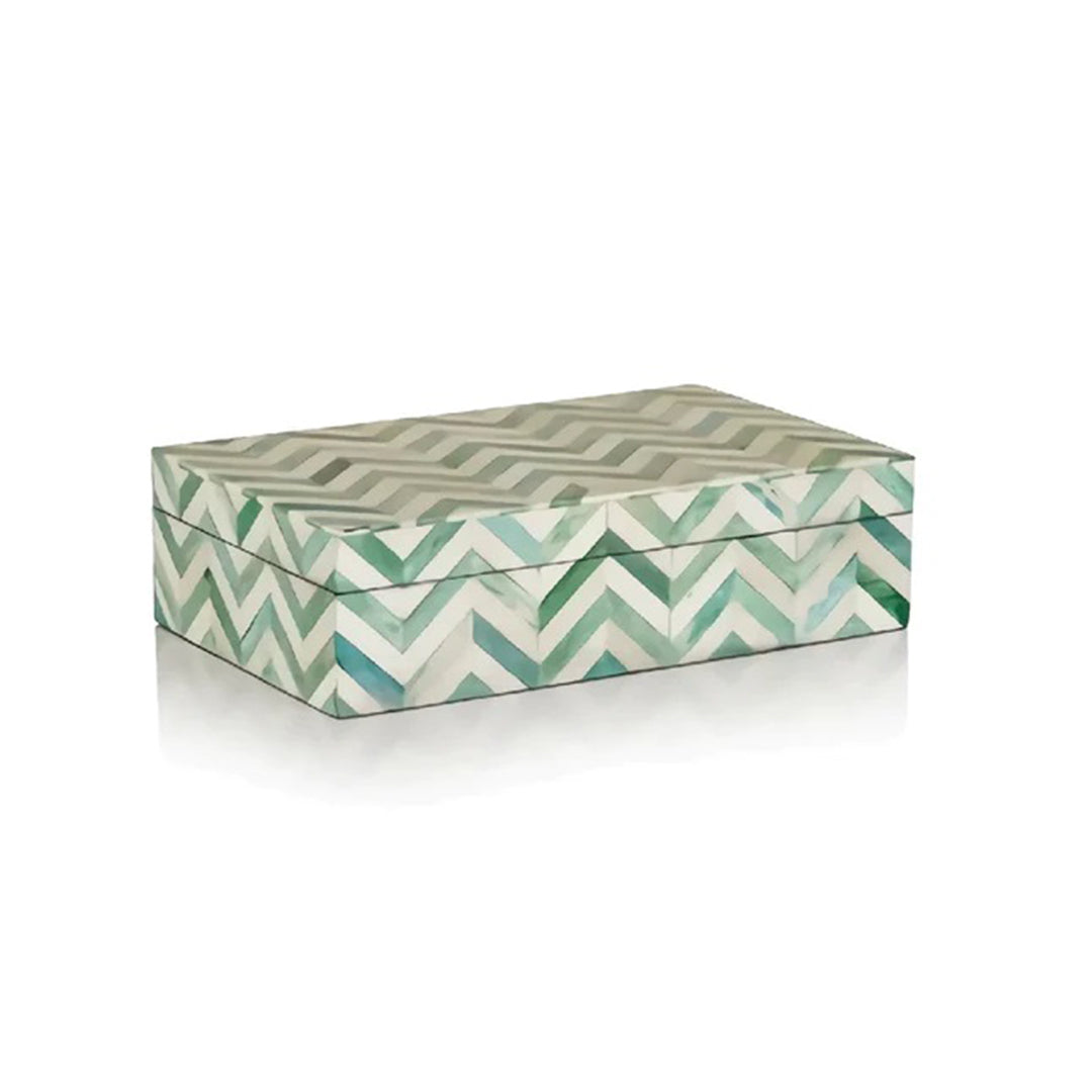 Bone Inlay Geometric Jewelry Box for Women- Green and White
