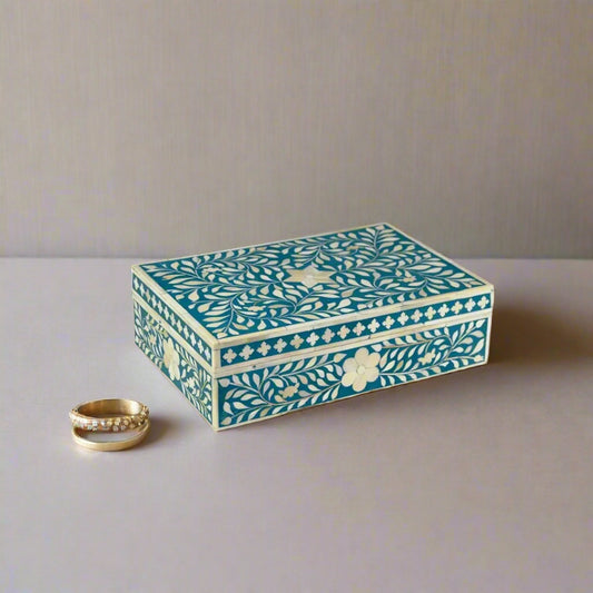 Bone inlay vintage personalized box for women - Turquoise