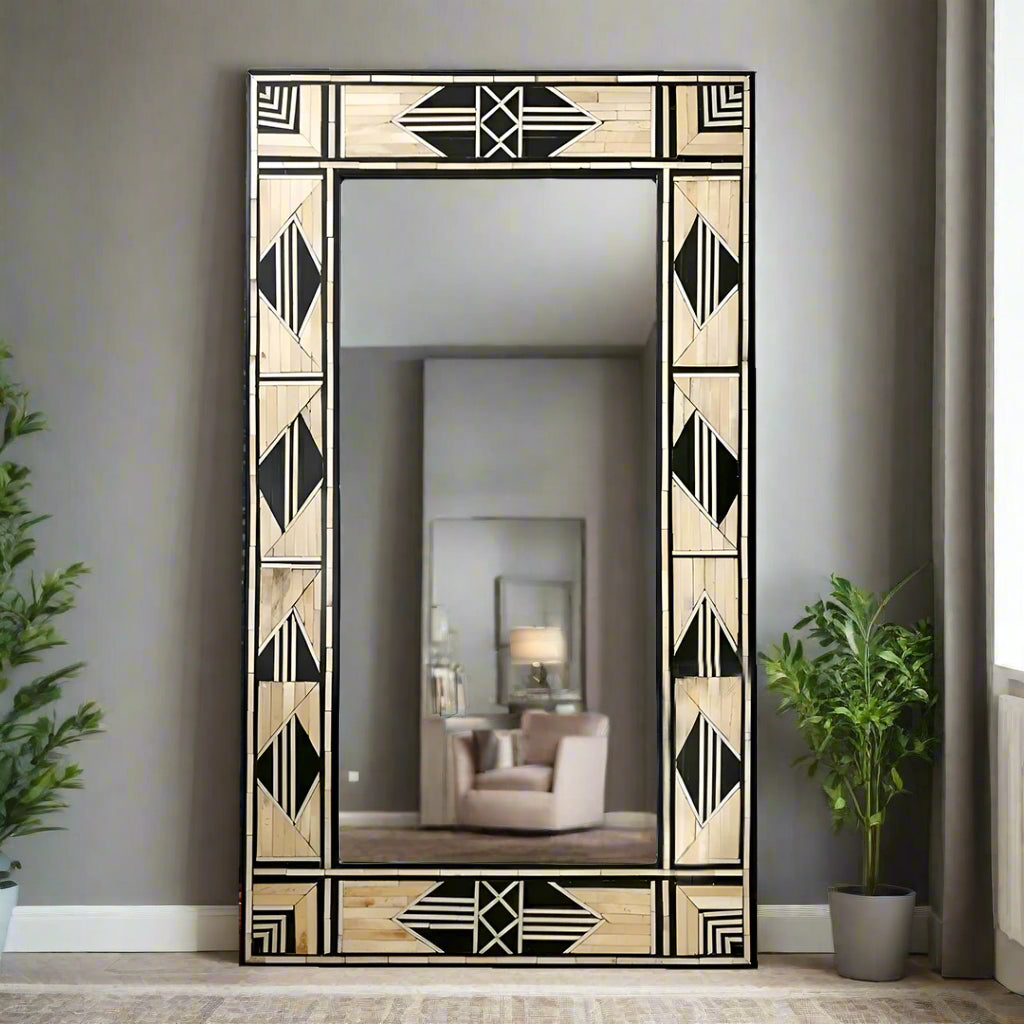 Handmade Bone Inlay Mirror Frame  Abstract Pettren Black color