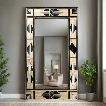 Handmade Bone Inlay Mirror Frame  Abstract Pettren Black color with Complimentary Mirror