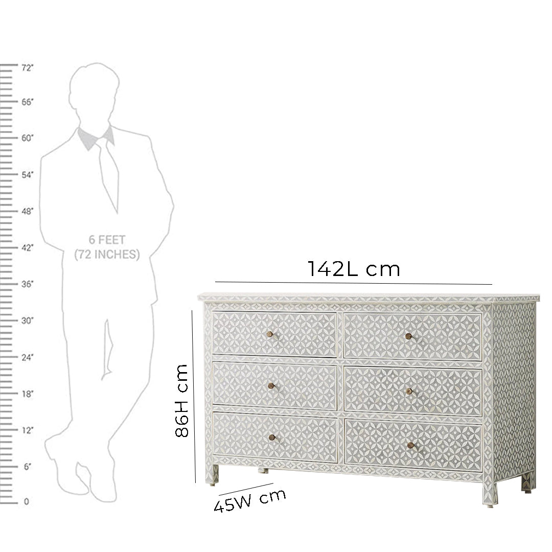 Bone Inlay Chest Of 6 Drawers, Eye Pattern In White