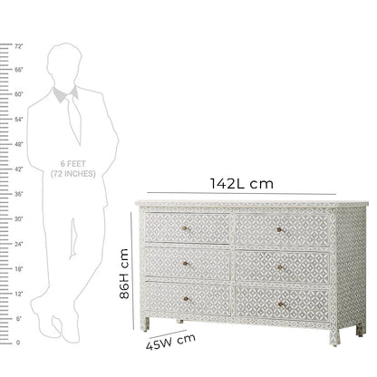 Bone Inlay Chest Of 6 Drawers, Eye Pattern In White