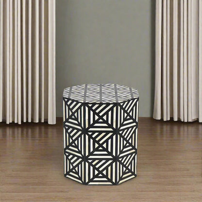 Handmade Customized Bone Inlay Geometric Pattern Hexagonal Stool