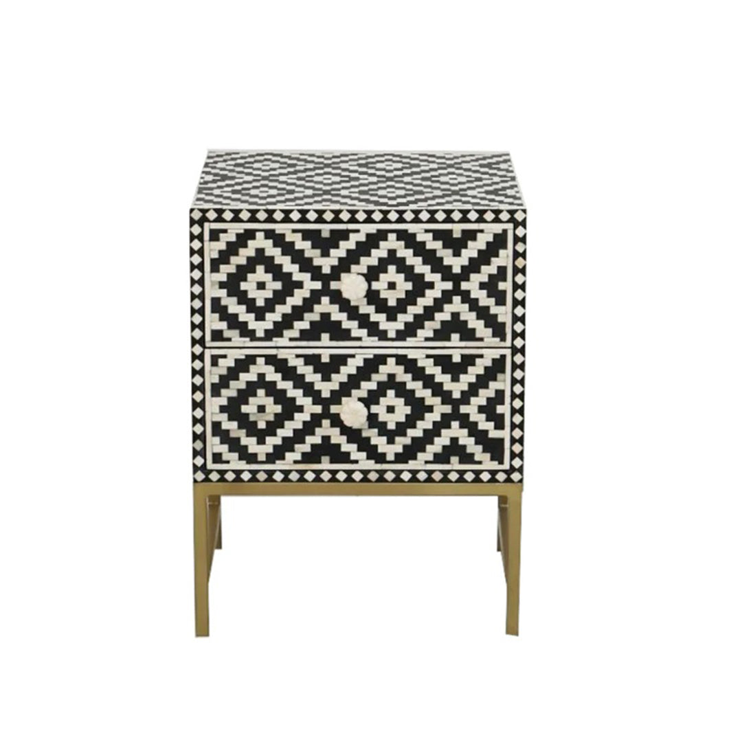 Handmade Customized Bone Inlay Two Drawer Bedside Table Best For Home And Office