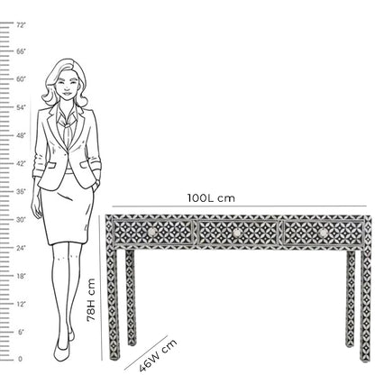 Handmade Customized Bone Inlay Star Eye Pattern 3 Drawer Console Table