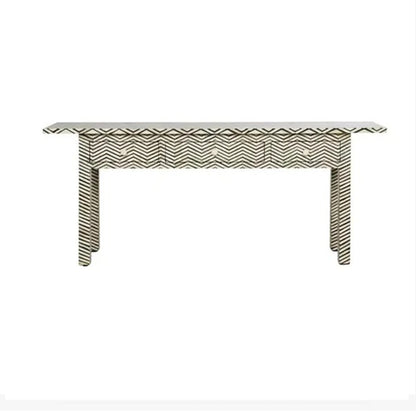 HANDMADE BONE INLAY CONSOLE TABLE BLACK CHEVRON PATTERN