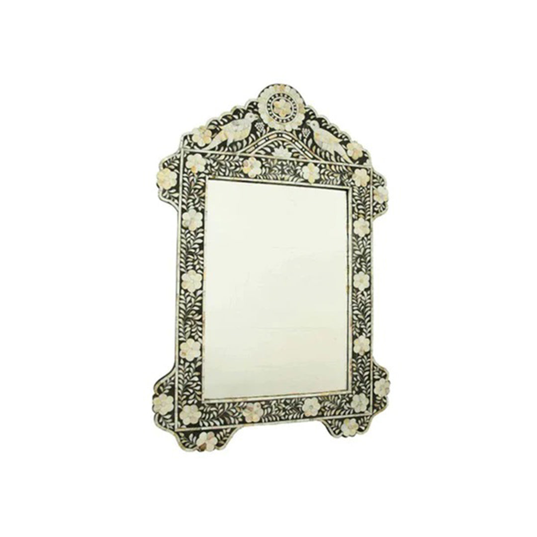 HANDMADE BLACK MOTHER OF PEARL INLAY BIRD MIRROR FRAME
