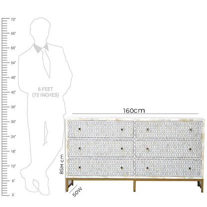 Bone Inlay Geometric pattren Chest Of 6 Drawers In Grey