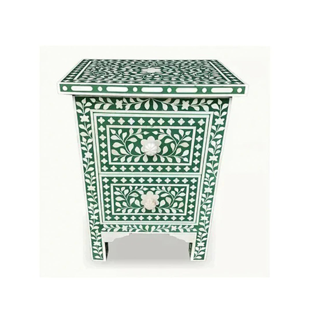 Handmade Customized Bone Inlay 2 Drawer Bedside Table