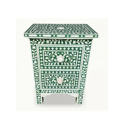 Handmade Customized Bone Inlay 2 Drawer Bedside Table