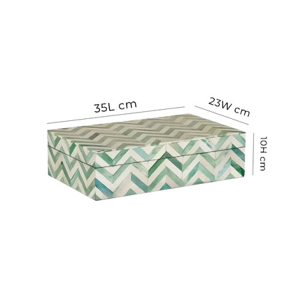 Bone Inlay Geometric Jewelry Box for Women- Green and White