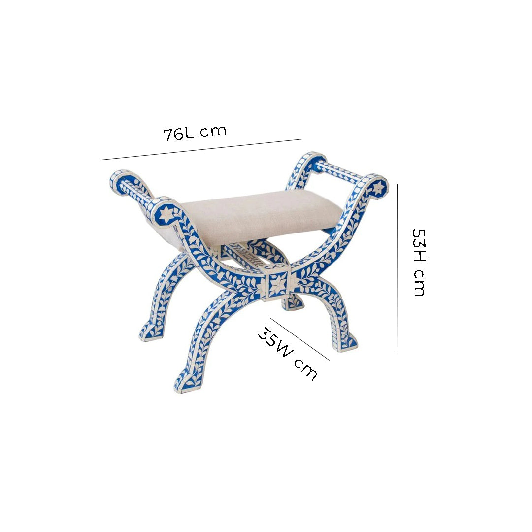 HANDMADE INDIGO BONE INLAY FLORAL PATTERN JENNY STOOL