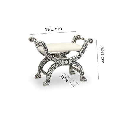 HANDMADE FLORAL PATTERN BLACK BONE INLAY JENNY STOOL