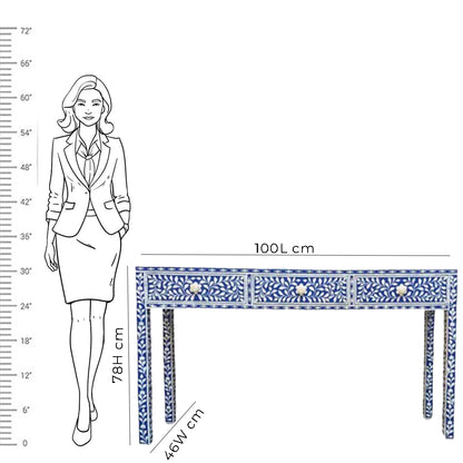 Handmade Customized Bone Inlay Floral Pattern 3 Drawer Console Table