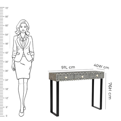 Handmade Customized Bone Inlay Chevron Pattern 3 Drawer Console Table
