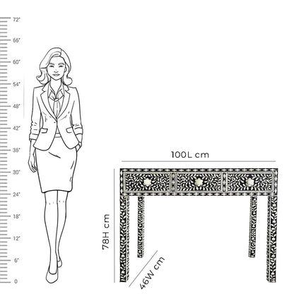 Handmade Customized Bone Inlay Floral Pattern 3 Drawer Console Table